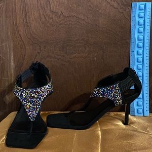 Black high heel open toe shoes different colors rhinestones New